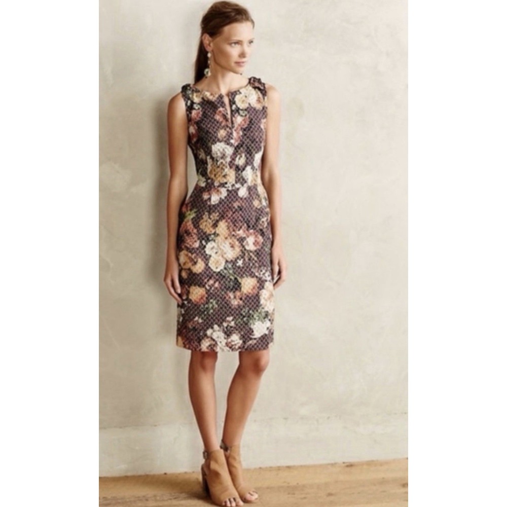 Anthropologie Tabitha Tema Quilted Floral Sheath Dress Cottage Romantic 4 $158